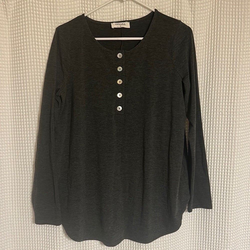 Ivory Button Accent Long Sleeve MaternityTop | Small
